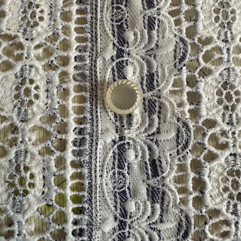 VINTAGE Prairie Style Striped Button Down w/Lace Panels - Picture 3 of 10